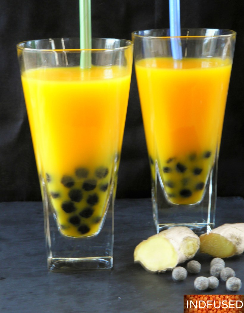 Healthy recipe for Gluten free boba combined with mango, ginger,green tea and Stevia, is a cool summer drink!