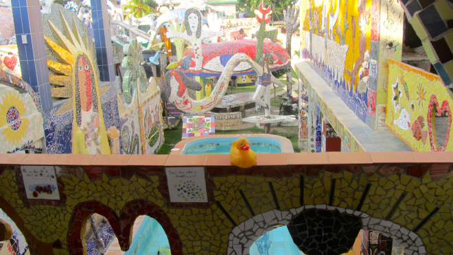 Looking down at pool